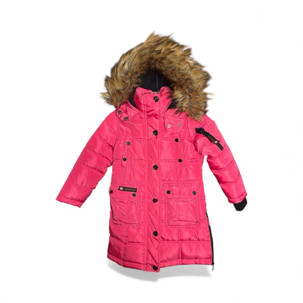 Canada Weather Gear Pink Kids Puffer Coat with Faux Fur Hood
